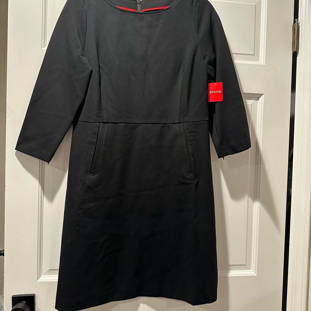 NWT- Spanx 3/4 Sleeve Perfect Shift Dress- Ponte Knit Black Women's Dress